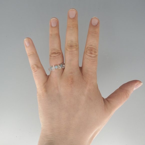 Clear and Blue Swarovski Beaded Ring - Picture 2 of 8